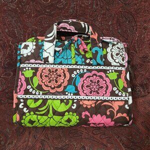 Vera Bradley Brown Quilted Floral Print Hanging Travel Cosmetic Organizer Bag